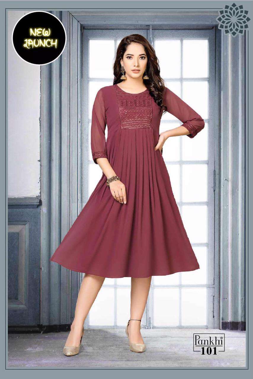 S3 Forever-Beauty Pankhi Vol-1 - Heavy Georgette Chiffon Embroidery Work Kurti-101